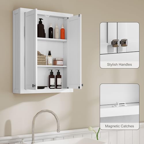 HOMCOM Bathroom Wall Cabinet Modern Medicine Cabinet Wall Mounted White | Over The Toilet Space Saver, 2 Doors, 2 Adjustable Shelves