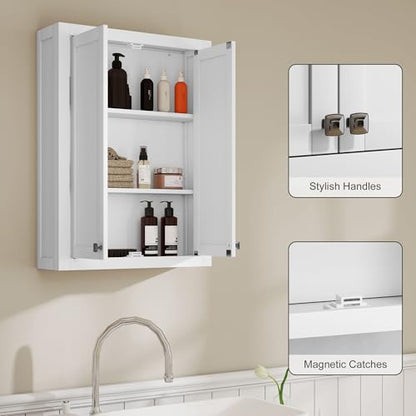 HOMCOM Bathroom Wall Cabinet Modern Medicine Cabinet Wall Mounted White | Over The Toilet Space Saver, 2 Doors, 2 Adjustable Shelves