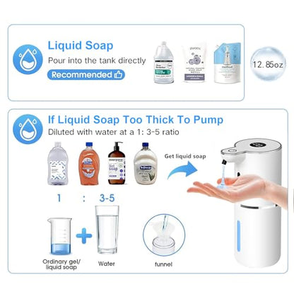 Automatic Liquid Soap Dispenser,6 Level Adjustable Liquid, Wall Mount Soap Dispenser,USB Rechargeable with LED Display,12.8oz/ 380ml Touchless Hand & Dish Dispenser for Bathroom, Kitchen