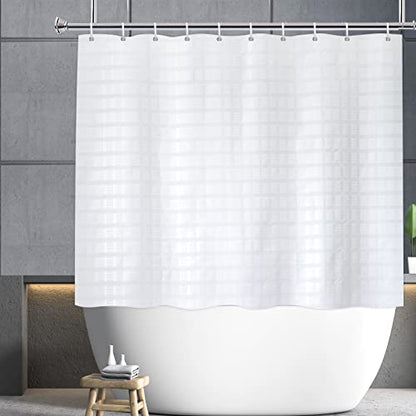 Waffle Weave Shower Curtain 60 Inches Long for Walkin Tub with 12PK Hooks | Water-Repellent Fabric 12PK Hooks - color: White, size: 70"W x 60"L (Pack of 1)