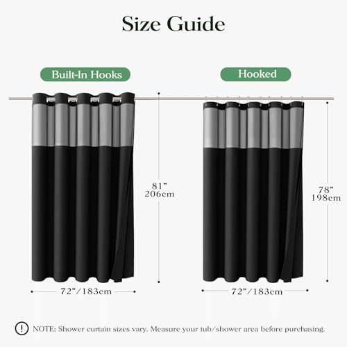 Black Hook Free Waffle Shower Curtain & Snap-in Fabric Liner,72x81 | Less Time to install, 3 in 1 Fabric Shower Curtain and Liner Set with Magnets, Long, Shower Curtains for Bathroom - color: A Black, size: 72"W x 81"L (Pack of 1)