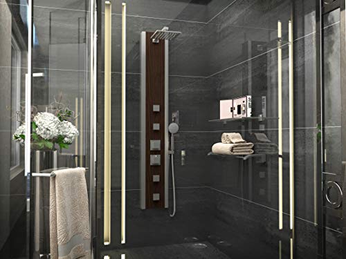 ANZZI Shower Panel 57", 4 Mahogany Deco Glass Jetted Shower Panel | Free-Reign Euro Grip Handheld Sprayer With 60 In. Hose, Includes One 1 Monsoon Full Body One 1 Heavy Rain - color: Mahogany, style: 4 Jets