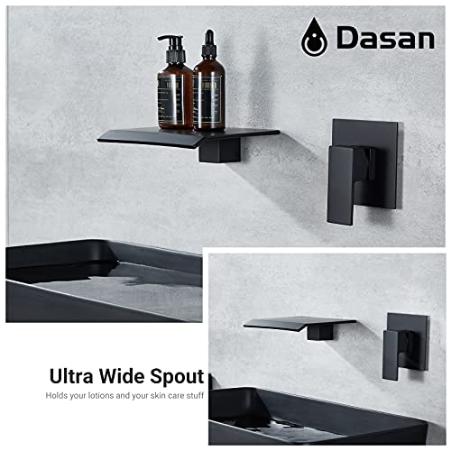 DASAN Wall Mount Waterfall Bathroom Faucet Matte Black in Wall Sink Faucet, Single Handle Wall Mounted Modern Faucet for Bathroom with Upgraded Rough in Valve - color: Matte Black