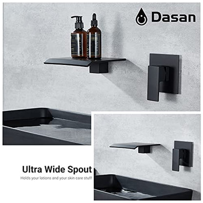 DASAN Wall Mount Waterfall Bathroom Faucet Matte Black in Wall Sink Faucet, Single Handle Wall Mounted Modern Faucet for Bathroom with Upgraded Rough in Valve - color: Matte Black