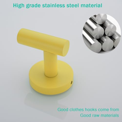 Towel Hooks for Bathrooms,Yellow Wall Mount Hooks SUS 304 Stainless Steel Coat Hook Robe Hook Towel Hook 2 Count for Kitchen,Bedroom (Drilling),96006-8YL - color: Yellow