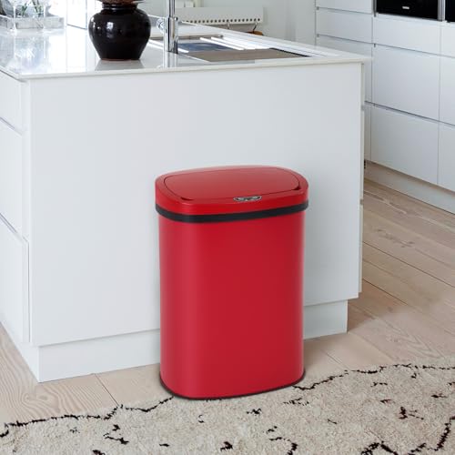 PayLessHere | 13 Gallon Stainless Steel Trash Can | Red | Automatic Touchless Lid with Motion Sensor | Kitchen Garbage Can with Waterproof Design | for Home, Office, Bathroom | Pack of 1 - color: Red Stainless Steel