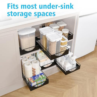 Under Sink Pull Out Organizer, Single-Tier Metal Drawer Slide Out Storage Shelf, No-Drill Nano Adhesive Installation, Fits 16"+ Deep Cabinets for Kitchen Bathroom Pantry Storage - size: Single-layer Medium