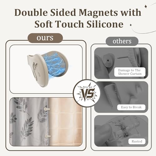 Magnetic Silicone Shower Curtain Clips for Liner 3 Packs (Light Brown) | Self Adhesive, Windproof Splash Holders, Prevent Water Splashing Out, Shower Curtains Keeper, Keep Curtain Closed to Wall - size: 3.3"W x 1"L (Pack of 3)