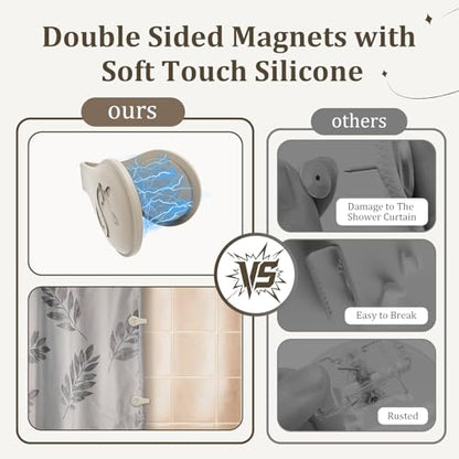 Magnetic Silicone Shower Curtain Clips for Liner 3 Packs (Light Brown) | Self Adhesive, Windproof Splash Holders, Prevent Water Splashing Out, Shower Curtains Keeper, Keep Curtain Closed to Wall - size: 3.3"W x 1"L (Pack of 3)