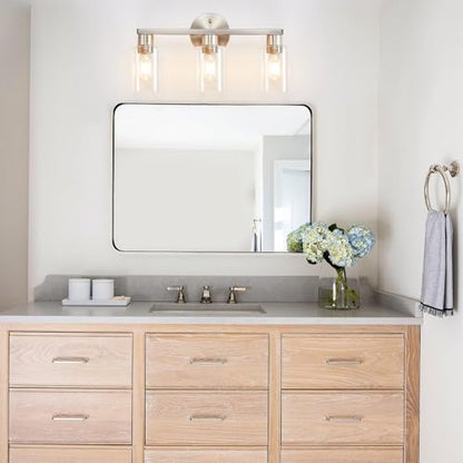 Bathroom Light Fixtures 3-Light Bathroom Vanity Light Brushed Nickel | Stainless steel body, Clear glass shade, E26 scoket, Anti-rust, Easy to install, Vanity lighting fixtures, Over mirror, 18 in - color: Brushed Nickel, size: 3 Light