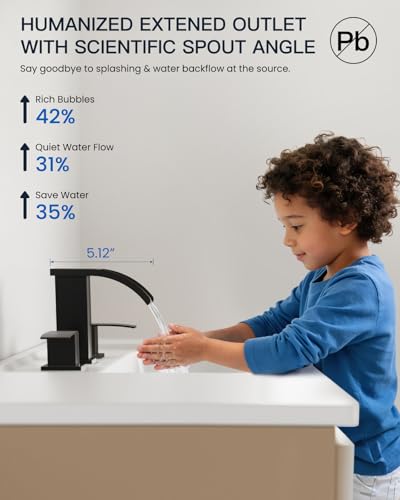 gotonovo Waterfall Bathroom Faucet 3 Hole Square Body,Oil Rubbed Bronze | SUS304 8’’ Widespread Bathroom Sink Faucet,2.17’’ Wide Spout,24’’ cUPC Hose,Pop Up Drain,2 Handle,Vanity,Lavatory,Basin,RV - color: Bromze