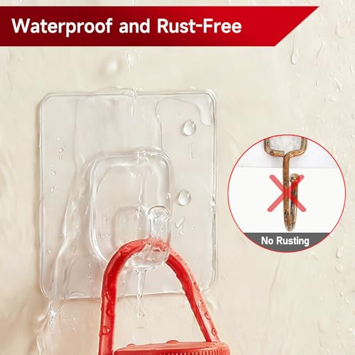 10 Pack Invisible Adhesive Hooks for Hanging, Shower Hook for Inside Shower | Heavy Duty, Waterproof & Rustproof, Clear Sticky Hooks for Walls No Damage, Multi-Use for Kitchen, Bathroom, Bedroom, Office - size: Large Clear Hooks - 10 Pcs