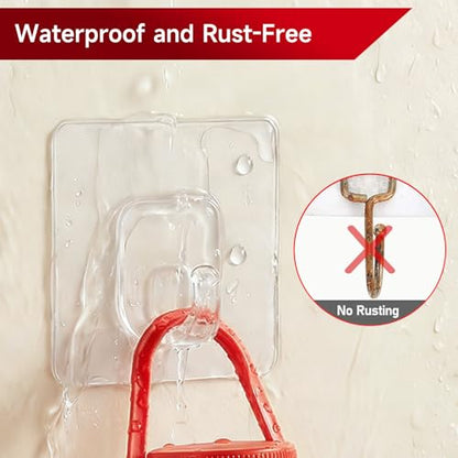 10 Pack Invisible Adhesive Hooks for Hanging, Shower Hook for Inside Shower | Heavy Duty, Waterproof & Rustproof, Clear Sticky Hooks for Walls No Damage, Multi-Use for Kitchen, Bathroom, Bedroom, Office - size: Large Clear Hooks - 10 Pcs