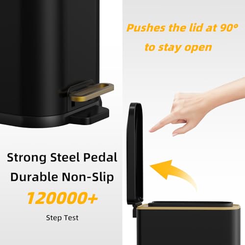 KdbK Bathroom Trash Can with Soft Close Lid, 15L/ 4 GallonRectangular Trash Can with Removable Wastebasket, Step Pedal, Slim Wastebasket for Bedroom, Home Office,B - color: Black