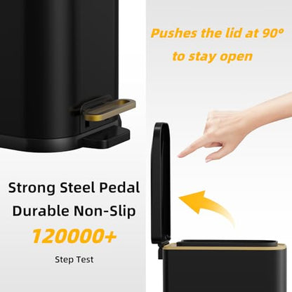 KdbK Bathroom Trash Can with Soft Close Lid, 15L/ 4 GallonRectangular Trash Can with Removable Wastebasket, Step Pedal, Slim Wastebasket for Bedroom, Home Office,B - color: Black