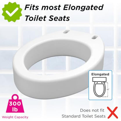 NOVA Raised Toilet Seat for Seniors & Post-Surgery Recovery – Elongated Bolt-On Under-Seat Design Uses Existing Toilet Seat & Lid, 3.5” Elevation, 300 lb Capacity, Durable Plastic, Easy Install - style: Elongated No Hinges