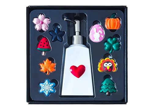 Seasonal Soap Dispenser with 11 Interchangeable Magnets - Seasonal Decor - Farmhouse Bathroom Kitchen Decor (Resin,Built in Magnet) - 8.82oz (Silver) - color: Silver