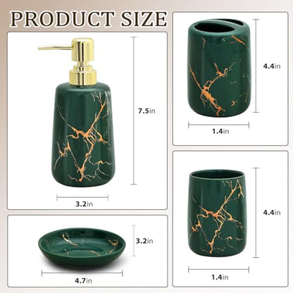 CERBIOR Bathroom Accessories Set,4 Pcs Ceramic Bathroom Accessory,Green | Includes Toothbrush Holder, Toothbrush Cup, Soap Dish for Decorative Countertop and Housewarming Gift - style: Dark Green