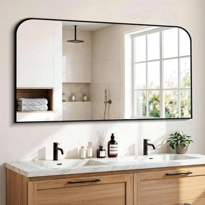 Black Bathroom Vanity Mirror 55x30 Inch | Metal Framed Bathroom Mirror for over Sink, Living Room, Bedroom, Entryway, Mantel, Fireplace Decor, Wall Mounted - size: 30"L x 55"W