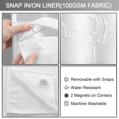 No Hook Shower Curtain with Liner Set Hotel Waffle Curtain White 72W X 75L | Washable Snap in Fabric Liner, Mesh Top Window, Waffle Hotel Style Shower Curtain Set - color: White, size: Standard 72"W x 75"L