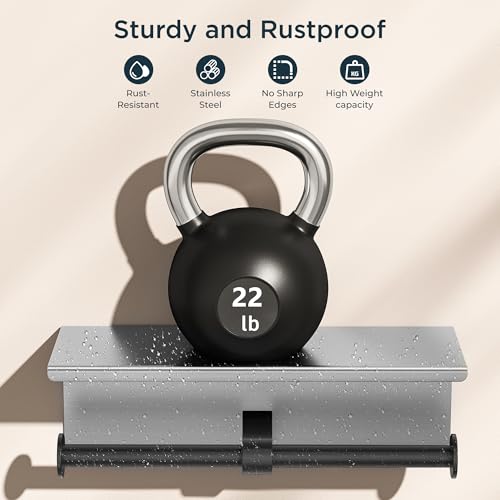 FORIOUS Toilet Paper Holder with Shelf, Commercial Toilet Paper Dispensers | Stainless Steel & Black | Wall Mount Bathroom Tissue Holder | SUS304 Stainless Steel Rustproof | Double Tissue Roll Holder - color: Stainless Steel & Matte Black