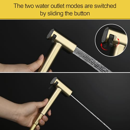 Handheld Bidet Sprayer Set Concealed Hot and Cold Bidet Spray for Toilet with Brass Valve Warm Water Round Bidet Attachment Set for Feminine Hygiene, Pets and Baby Diaper Wash, Brushed Gold