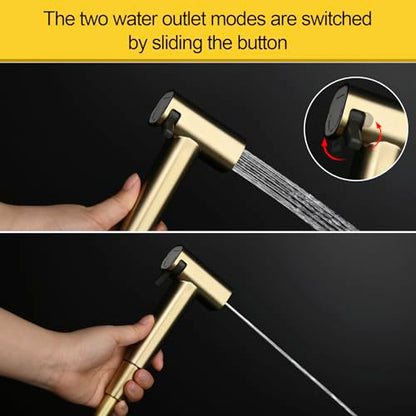 Handheld Bidet Sprayer Set Concealed Hot and Cold Bidet Spray for Toilet with Brass Valve Warm Water Round Bidet Attachment Set for Feminine Hygiene, Pets and Baby Diaper Wash, Brushed Gold