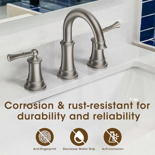 Classic Brushed Nickel Bathroom Faucet,Bathroom Sink Faucet | 360° Rotatable Spout, 2 Handles, 3 Hole Widespread, Pop Up Drain & Supply Lines Included, Antique Style (L2304-BN) - color: Nickel