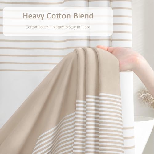 Extra Long Beige Boho Cotton Striped Shower Curtain with Tassel 72"W X 84"L | Boho Farmhouse Shower Curtains for Bathroom with Soft Cotton Feel - color: Beige, size: 72"W x 84"L