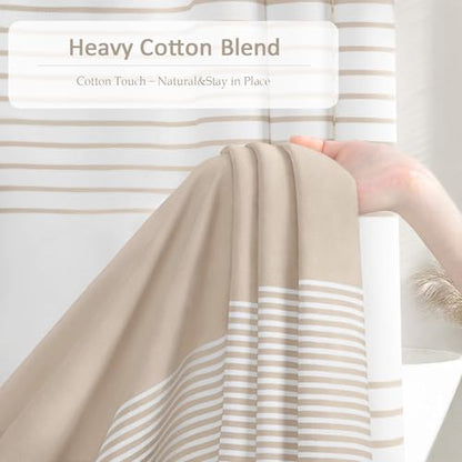 Extra Long Beige Boho Cotton Striped Shower Curtain with Tassel 72"W X 84"L | Boho Farmhouse Shower Curtains for Bathroom with Soft Cotton Feel - color: Beige, size: 72"W x 84"L