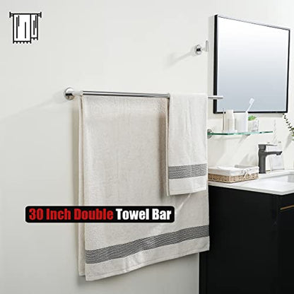 JQK Double Bath Towel Bar, 33 Inch 304 Stainless Steel Thicken 0.8mm Towel Rack for Bathroom, Towel Holder Polished Chrome Wall Mount, Useable Length 30 Inch, TB100L30-CH - color: Polished Chrome, size: 33 Inch