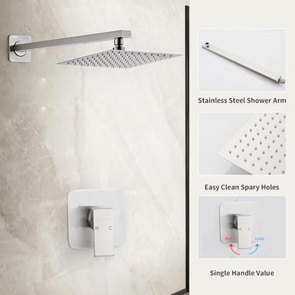 Shower Faucet Set Matte Black Bathroom Rainfall Shower System Wall Mount with 8 Inch Square Shower Head, Single Function Shower Trim Kit (8 Inch without Handheld Sprayer, Brushed Nickel) - color: Brushed Nickel, style: 8 Inch without Handheld Sprayer
