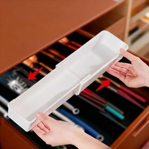 4 Pcs Expandable Sliding Drawer Organizer Bin, Adjustable Length Storage Tray for Kitchen Utensils, Straw Organizer, Bathroom, Office - Durable Plastic Space-Saving Design