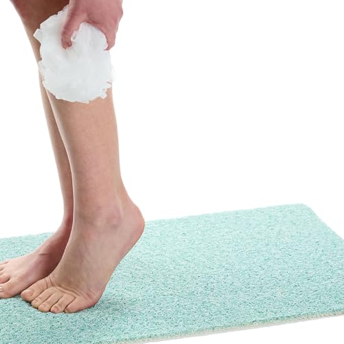 ENKOSI Loofah Non-Slip Shower and Bath Mat - Soft Cushioned Comfort - No Suction Cups for Smooth or Textured Tubs - Fast Draining - Safety for Bathroom, Family, Kids, and Elderly (24x16 Aqua Green) - color: Aqua Green, size: 24" x 16" (Rectangular)
