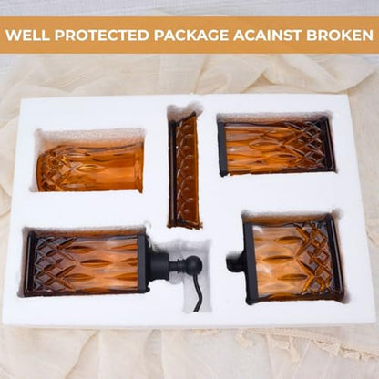 Amber Bathroom Accessories, Square Thick Glass & Zinc Alloy Pump | Beautiful & weight, 5 pcs soap dispenser, toothbrush holder, soap dish, tumbler & jar, for mission/amish style - style: Square(Amber)