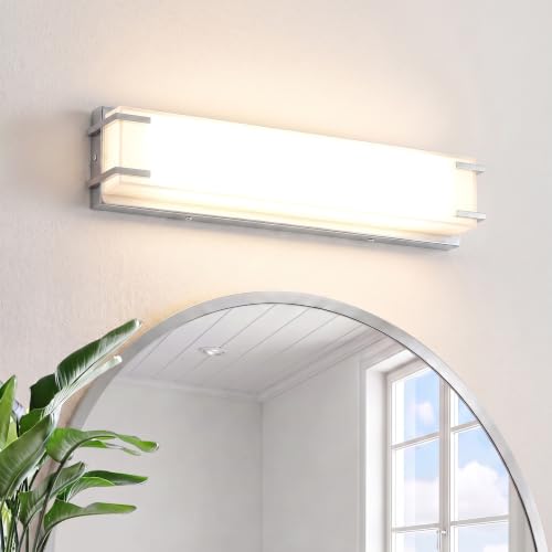 URSOLA LED Bathroom Light Fixtures Over Mirror 16” Vanity Light with Milky White Lampshade 4000K Daylight Chrome Finishing Bath Bar (Chrome) - color: Chrome, size: 16inch