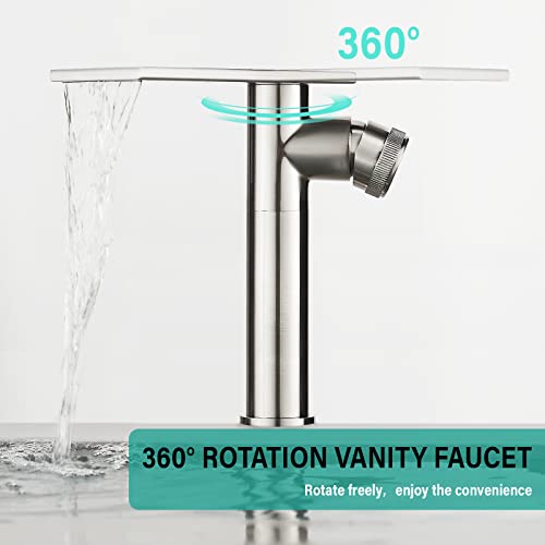 becola Modern Bathroom Sink Faucet，Tall Faucet for Bathroom Sink，Brushed Nickel Vessel Sink Faucet，Single Hole Cold and Hot Basin Water Faucet，Vanity Faucet with Adjust Knobs and Two Supply Lines - color: Brushed Nickel, size: Tall