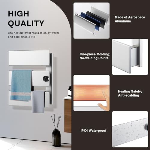 K&KALONZO Electric Towel Warmer Wall Mounted, Fast Heat in 2 Min, NTC Safety | 5 Timers & 3 Heat Levels Control, 2H Rapid Dry, Plug-In/Hardwired, Anti-Scald, Aluminum Heated Towel Rack for Bathroom, K3RS - color: Silver, size: 3-Bar