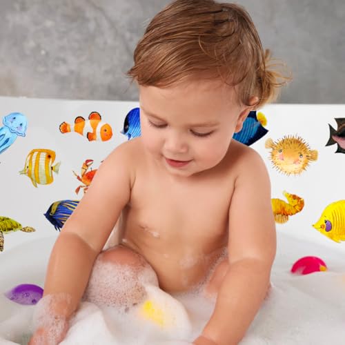 20 Pcs Non Slip Bathtub Stickers Submarine Sea Creature Anti Slip Decals Adhesive Turtle Fish Jellyfish Bathtub Appliques with Scraper for Shower and Bath (Color D) - color: Color D