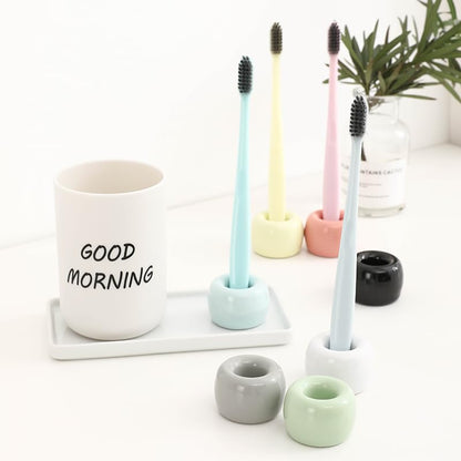 NiuYichee Set of 6 Sleek Mini Ceramics Toothbrush Holder, Small Ceramic Ring, Perfect Size for Bathroom Vanity Countertops - color: White