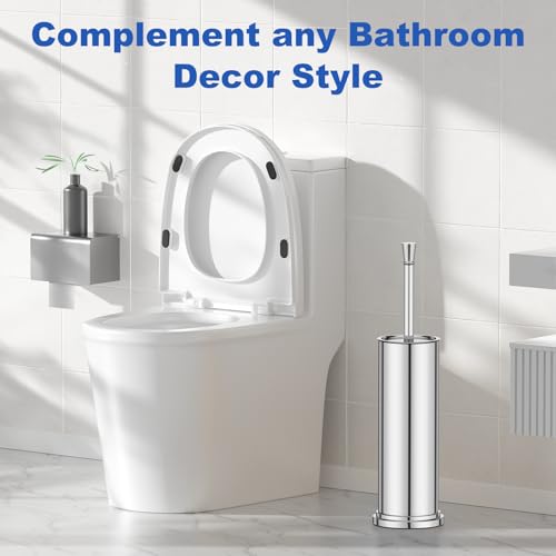 Toilet Brush and Holder Set：304 Stainless Steel Heavy Duty Toilet Bowl Brush，Removable Inner Bowl and Splash Protection，Bathroom Toilet Brush-Dense Bristles for Through Cleaning - color: Chrome
