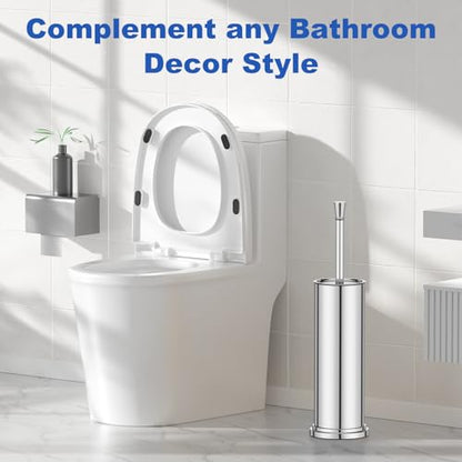 Toilet Brush and Holder Set：304 Stainless Steel Heavy Duty Toilet Bowl Brush，Removable Inner Bowl and Splash Protection，Bathroom Toilet Brush-Dense Bristles for Through Cleaning - color: Chrome
