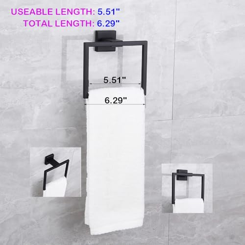 Matte Black Hand Towel Holder for Bathroom SUS 304 Stainless Steel Towel Ring Simple Square Towel Hanger Heavy Duty Hand Towel Racks Wall Mount - color: Black