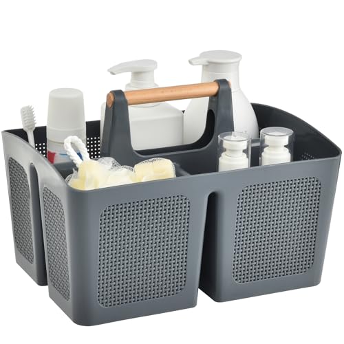 ALINK Portable Shower Caddy Basket with Compartments, Plastic Divided Cleaning Caddy Organizer Storage Tote with Handle for Bathroom, College, Dorm Room Essentials, Dark Gray - color: Dark Gray