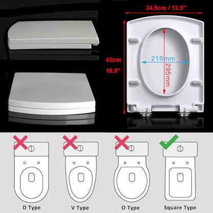 Toilet Seat Square Quick-Release Feature For Easy-Clean Adjustable Hinges 34 5X43Cm - size: 34.5*43cm
