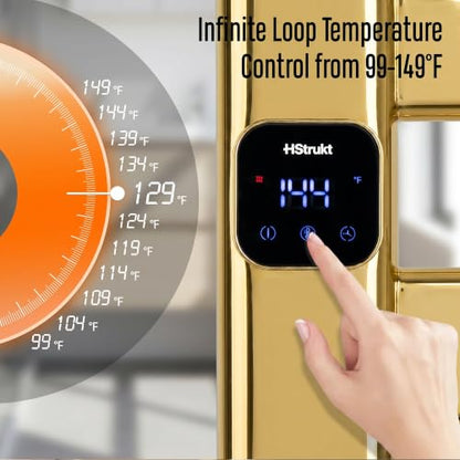 Towel Warmer, Heated Towel Rack with Built-in Timer and Temperature Control,Hard-Wired(Left-Wiring)/Plug-in Wall-Mounted Towel Rail, Aluminum, 18.8" W X 25.6" H, Gold - color: Gold, size: 18.8"L x 25.6"H