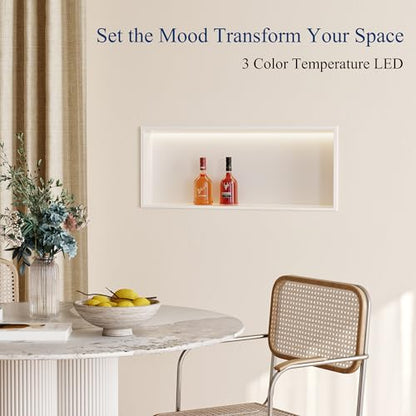 30"x12"White LED Shower Niche,3 CCT Dimmable Light, No Tile Needed | 304 Stainless Steel Bathroom Niche w/ Light(3000K/4000K/6000K), IP66 Waterproof, Space Saving & Durable ,LED Driver Included - color: White, size: 30X12In