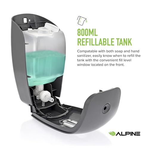 Manual Soap Dispenser Wall Mount - Commercial Soap Dispenser Wall Mounted for Liquid Soap & Hand Sanitizer in Bathroom, Kitchen, Businesses Refillable Large 800 ml Capacity - Grey by Alpine Industries