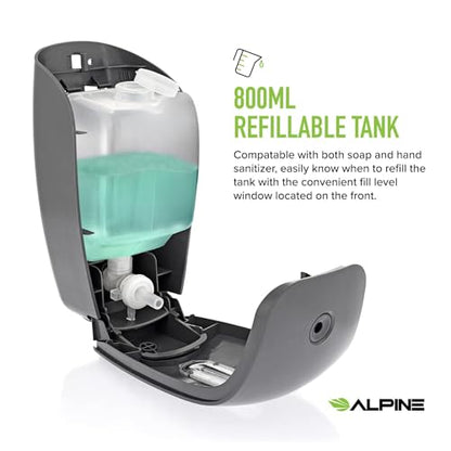 Manual Soap Dispenser Wall Mount - Commercial Soap Dispenser Wall Mounted for Liquid Soap & Hand Sanitizer in Bathroom, Kitchen, Businesses Refillable Large 800 ml Capacity - Grey by Alpine Industries