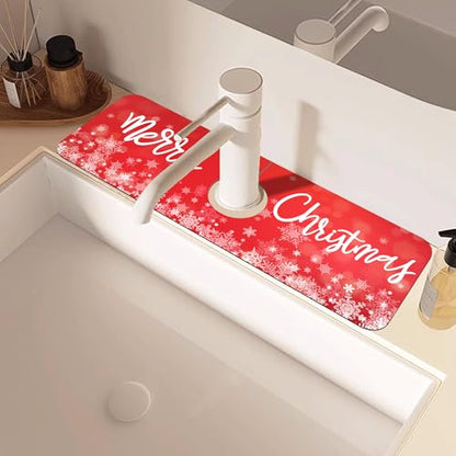 Merry Christmas Snowflake Kitchen Sink Splash Guard Mat Absorbent Fast Drying Mat Faucet Draining Mat Sink Splash Guard Behind Faucet Drip Catcher for Kitchen Bathroom 5.5"×15" - size: 5.5" x 15"